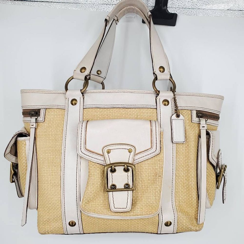 Coach Legacy‎ Natural Woven Straw White Shoulder Handbag Purse Large